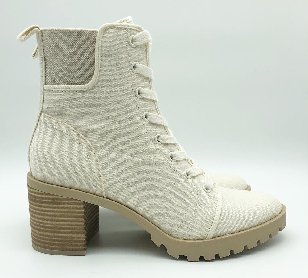 Dolce Vita Womens Combat Boots Size 7.5 Stacked Heel Off White Canvas NWOB